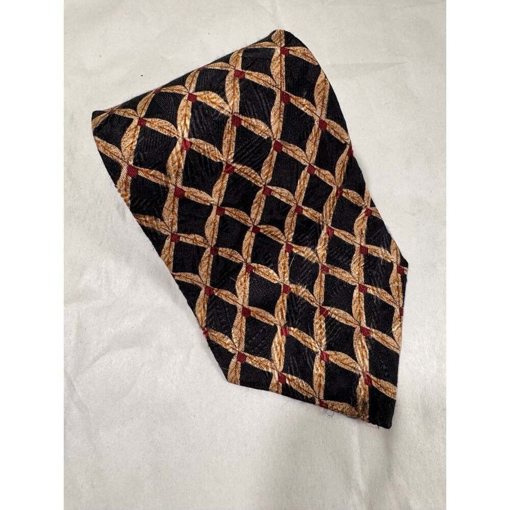 Ike Behar New York 100% Silk Tie Brown Geometric Made In USA  58"x4"